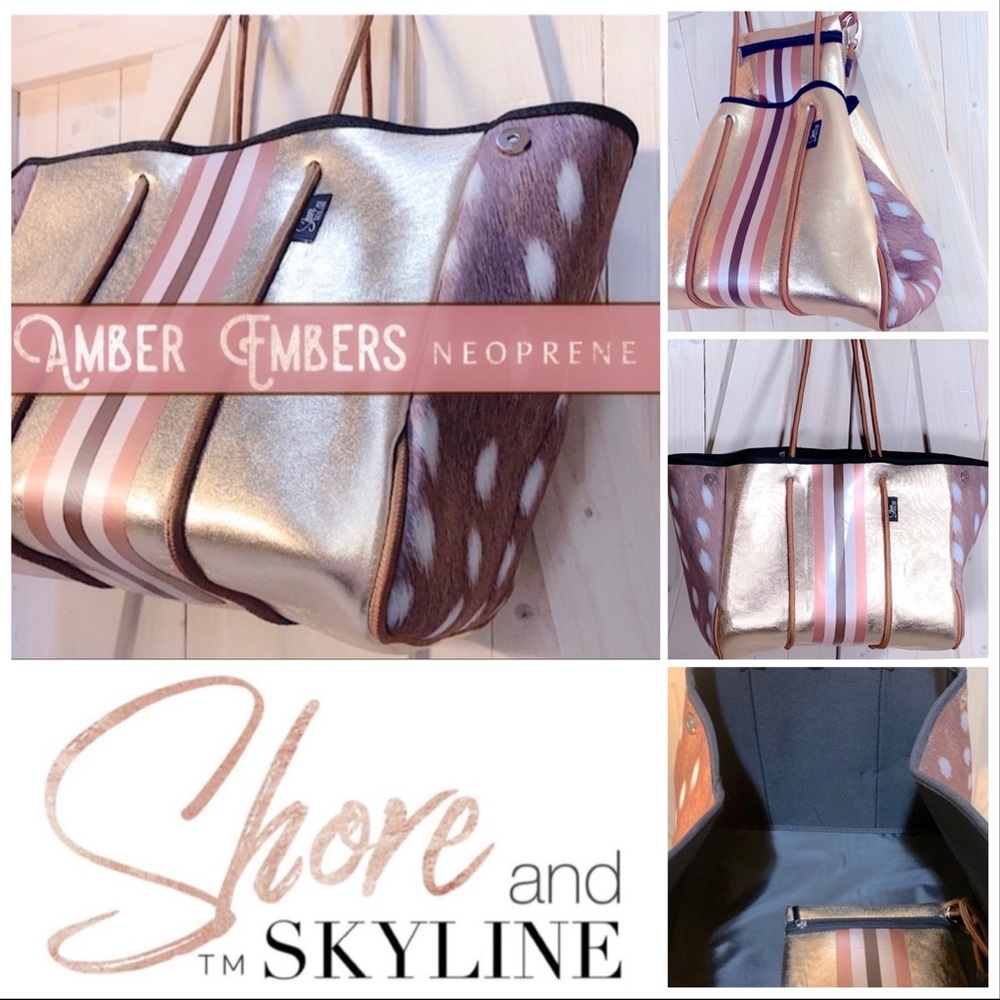 Neoprene Tote © Amber Embers smooth bronze auburn fawn rouged amber lit stripes